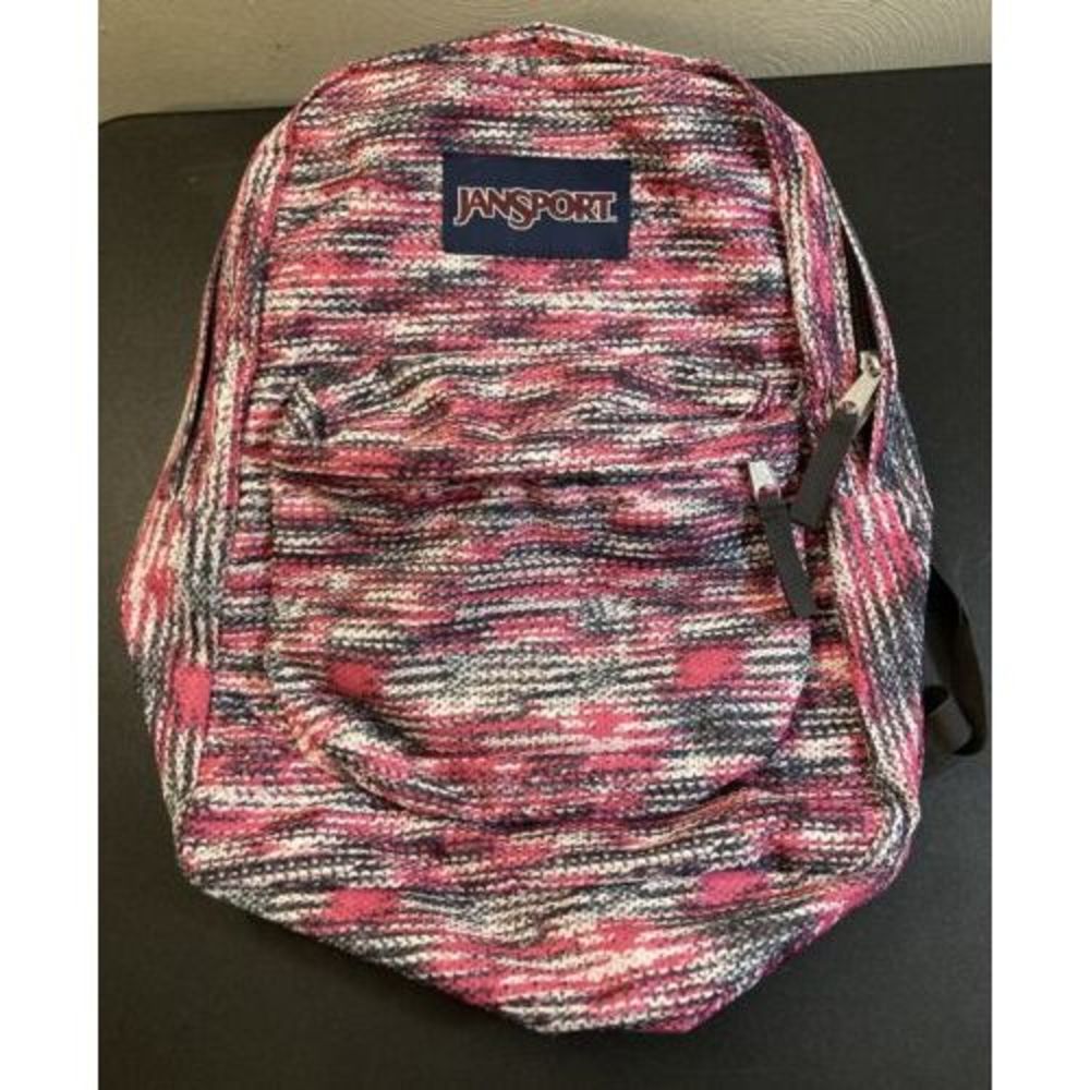 Jansport Superbreak Pink White‎ Black Backpack Bookbag Zipper Adjustable Straps